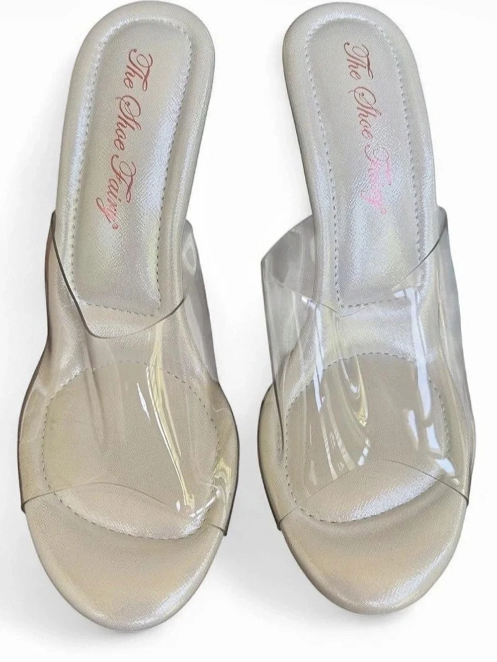 The Shoe Fairy Olympian Mule Clear Platform Competition Heels